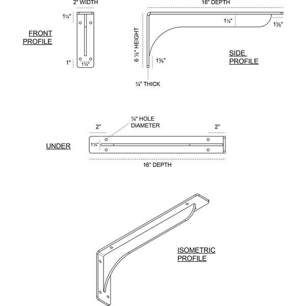 Embrey Steel Bracket, Antiqued Pale Gold 2W X 16D X 6 1/2H